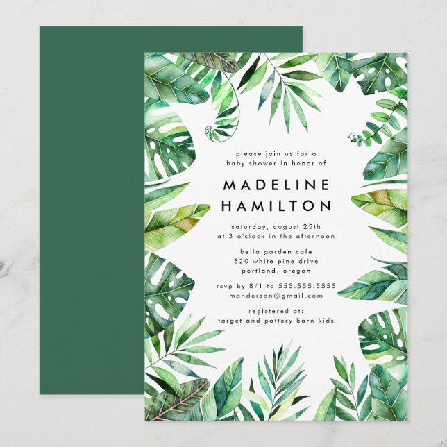 Invitation Cadre forestier tropical Baby shower neutre selon  (Devant / Derrière)
