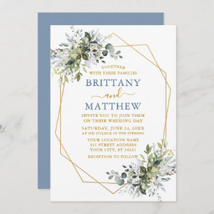 Invitation Cadre Geo vert Mariage Dusty Blue Gold