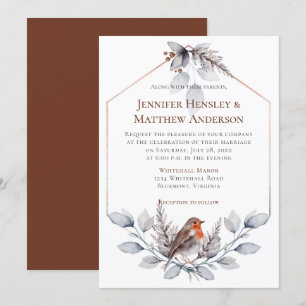 Invitation Cadre géométrique Argent gris rouille Feuille Bird