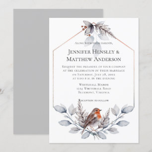 Invitation Cadre géométrique Argent gris rouille Feuilles Bir