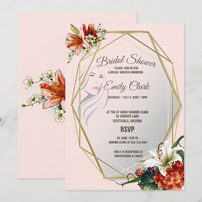Invitation Cadre géométrique avec Fête des mariées de Lys tro (Devant / Derrière)