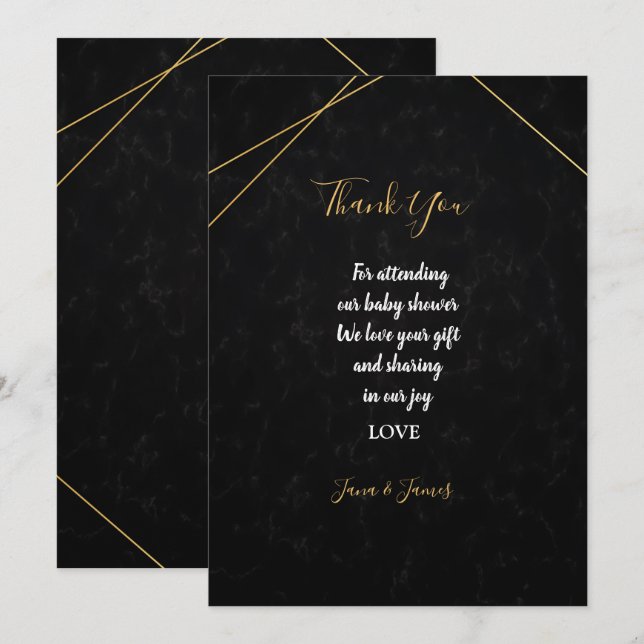 Invitation Cadre géométrique Chic Black & Gold merci (Devant / Derrière)