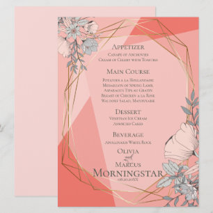Invitation Cadre géométrique doré aux fleurs de corail de mar