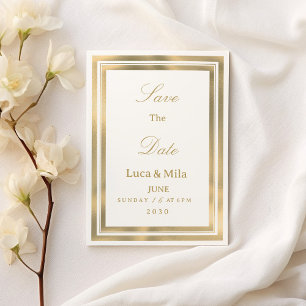 Invitation Cadre géométrique en or blanc de luxe Enregistrez