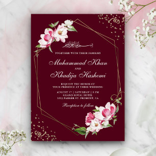 Invitation Cadre géométrique floral bordeaux pour mariage isl
