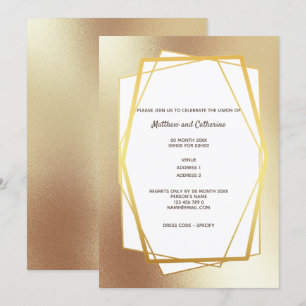 Invitation Cadre géométrique hexagonal minimaliste en or