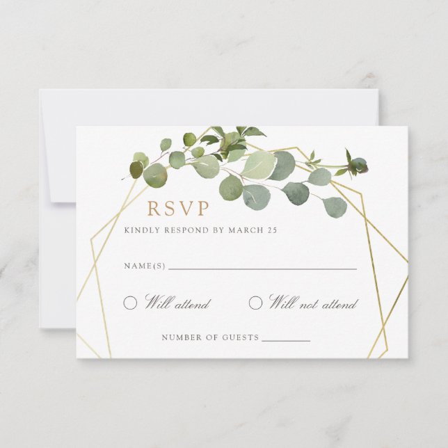 Invitation Cadre géométrique Or Vert Mariage élégant RSVP (Devant)