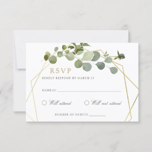 Invitation Cadre géométrique Or Vert Mariage élégant RSVP