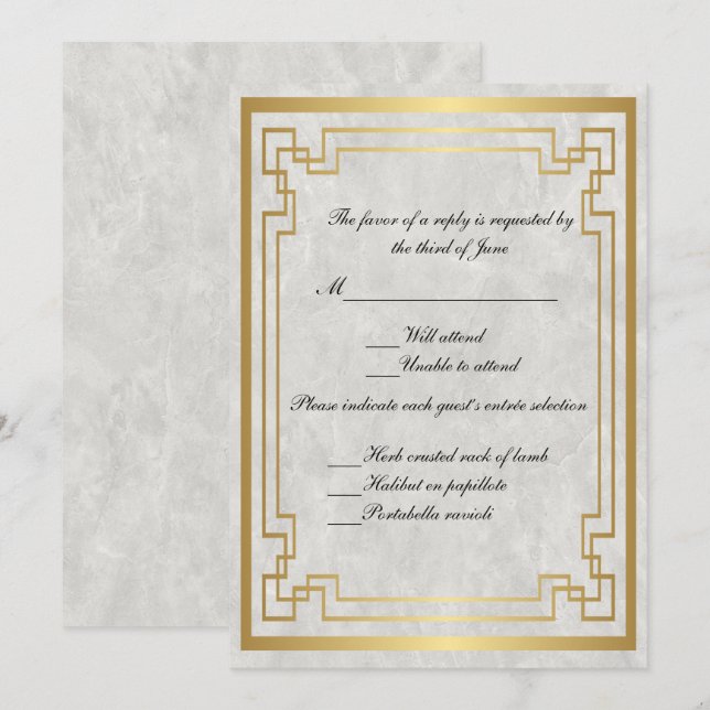 Invitation Cadre géométrique oré marble blanc Mariage RSVP (Devant / Derrière)