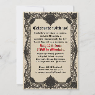 Invitation Cadre gothique noir sur parchemin pour anniversair