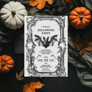Invitation Cadre gothique vintage avec chauve-souris et squel