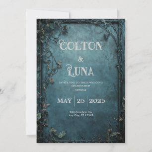Invitation Cadre gothique vintage sarcelle forêt de lierre ma