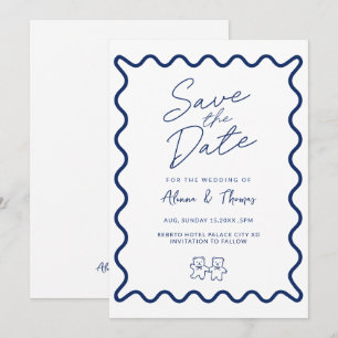Invitation Cadre gribouillé élégant bleu Enregistrez la date