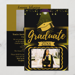 Invitation Cadre horizontal Gold & Black 2 - Diplôme photo