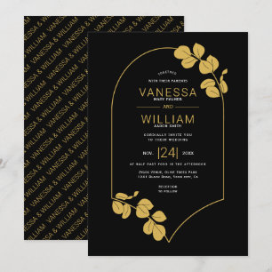 Invitation Cadre inspiré des bijoux en or et mariage feuille
