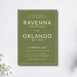 Invitation Cadre ivoire vert olive Mariage Argent Ancien Mode
