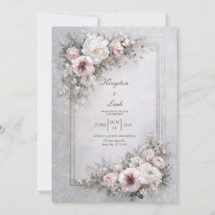 Invitation Cadre Luxueux Rose Pâle Or Fleurs Mariage