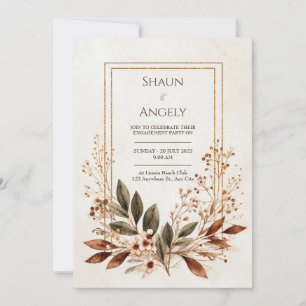 Invitation Cadre Mariage Bronze Feuille Or Terreux