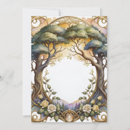 Invitation Cadre mariage or et fleurs magie