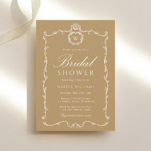 Invitation Cadre Moderne Classique Brun Doré pour Baby Shower