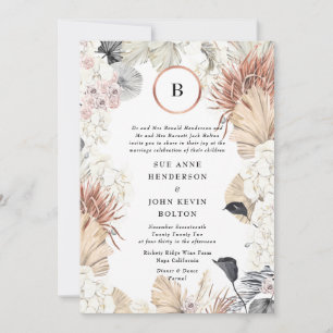 Invitation Cadre moderne Pampas Monogramme d'huile d'or B