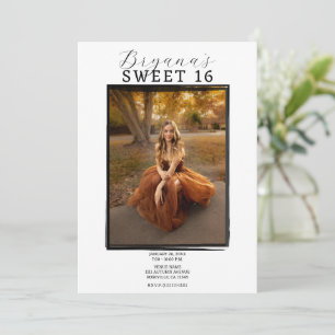Invitation Cadre Noir Moderne pour Photo Tendance Minimaliste