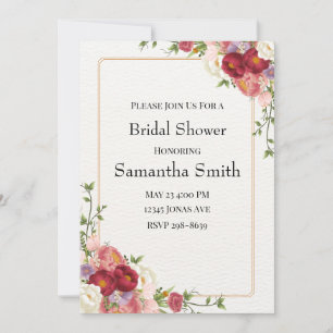 Invitation Cadre or avec Fête des mariées de jolies fleurs
