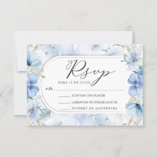 Invitation Cadre Or Blue Floral Garden Nuestra Boda RSVP