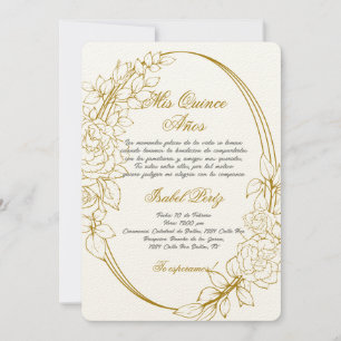 Invitation Cadre or espagnol Quinceanera