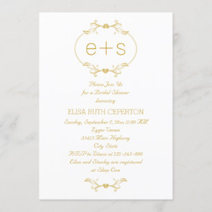 Invitation Cadre or et monogramme mariage douche nuptiale