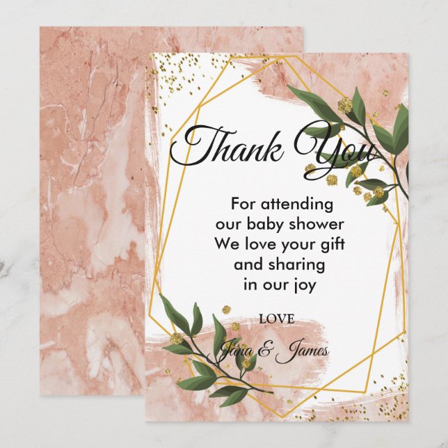 Invitation Cadre Or moderne ivoire Vert Floral merci (Devant / Derrière)