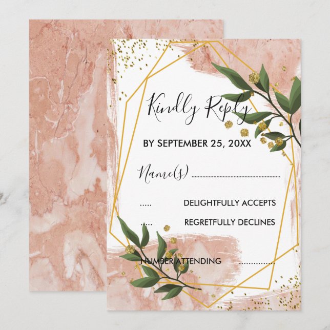 Invitation Cadre Or moderne ivoire vert Floral RSVP (Devant / Derrière)