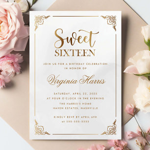 Invitation Cadre Or Moderne Sweet sixteen Orné 16 Anniversair
