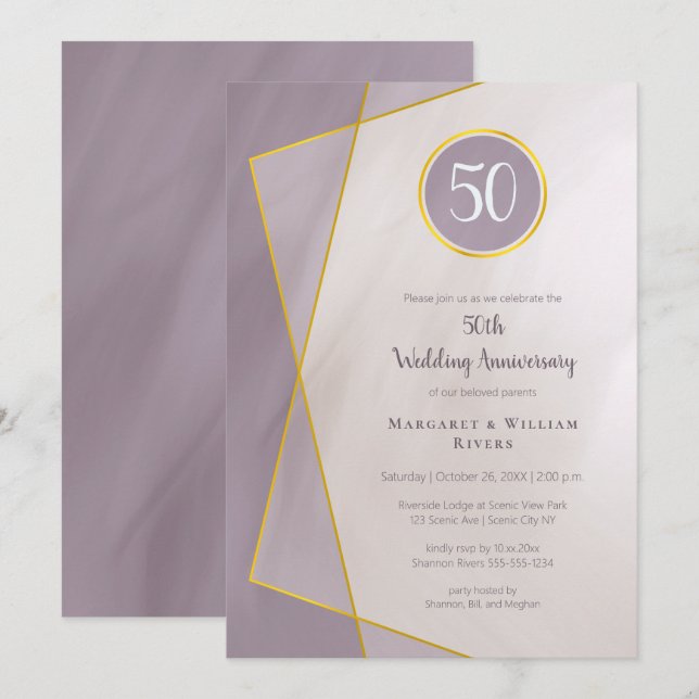 Invitation cadre or rose 50e anniversaire de mariage doré att (Devant / Derrière)