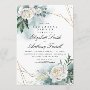 Invitation Cadre Or Vert Blanc Floral Rehearsal Dîner