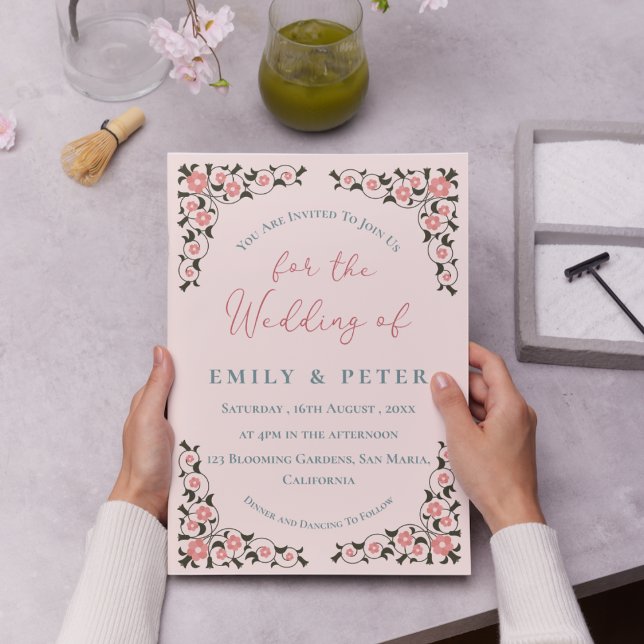 Invitation Cadre Oriental Inspiré Floral Mariage frontière (Oriental Inspired Frame Floral Border Wedding Invitation)