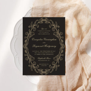 Invitation Cadre Orné Baroque Romantique Noir Mariage