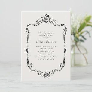 Invitation Cadre Orné Vintage Noir Crème pour Mariage