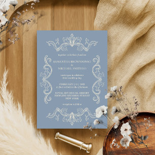 Invitation Cadre ornemental Bleu Fond photo personnalisable