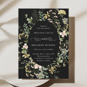 Invitation Cadre ovale de fleurs sauvages Mariage Noir