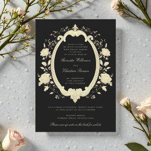 Invitation Cadre ovale floral doré Mariage élégant noir