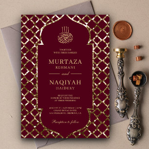 Invitation Cadre Pailleté Or Antique Mariage Musulman Bordeau