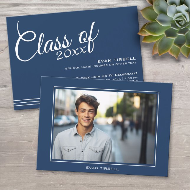 Invitation Cadre photo de la marine moderne - Fête (Custom Graduation Announcement)