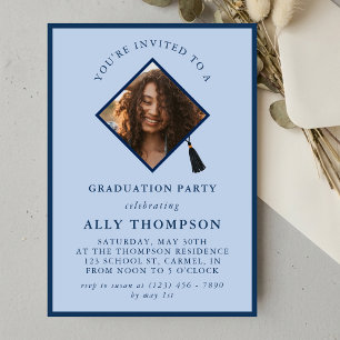 Invitation Cadre photo moderne bleu pour fête de remise de di
