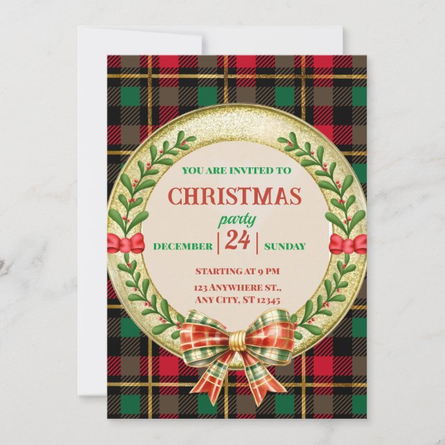 Invitation Cadre photo personnalisé et Couronne de Noël (Devant)