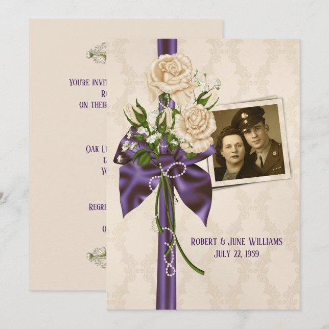 Invitation cadre photo pour fête d'anniversaire de mariage (Devant / Derrière)