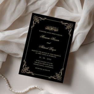 Invitation Cadre Rococo Victorien Or Mariage Musulman Noir
