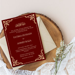 Invitation Cadre Rococo Vintage Rouge Bourgogne Cérémonie Nik