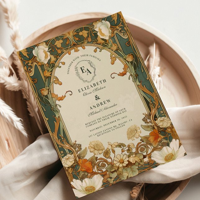 Invitation Cadre romantique Orné Mariage de verdure (Créateur téléchargé)