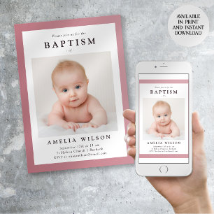 Invitation Cadre rose Baptême simple